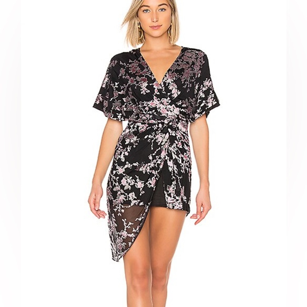 Revolve Chrissy Teigen hi lo dark floral velvet dress